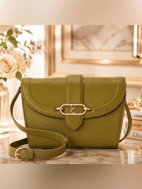 Vince Camuto-Luxury Olive Green Leather Shoulder Bag – Gold Hardware Accent